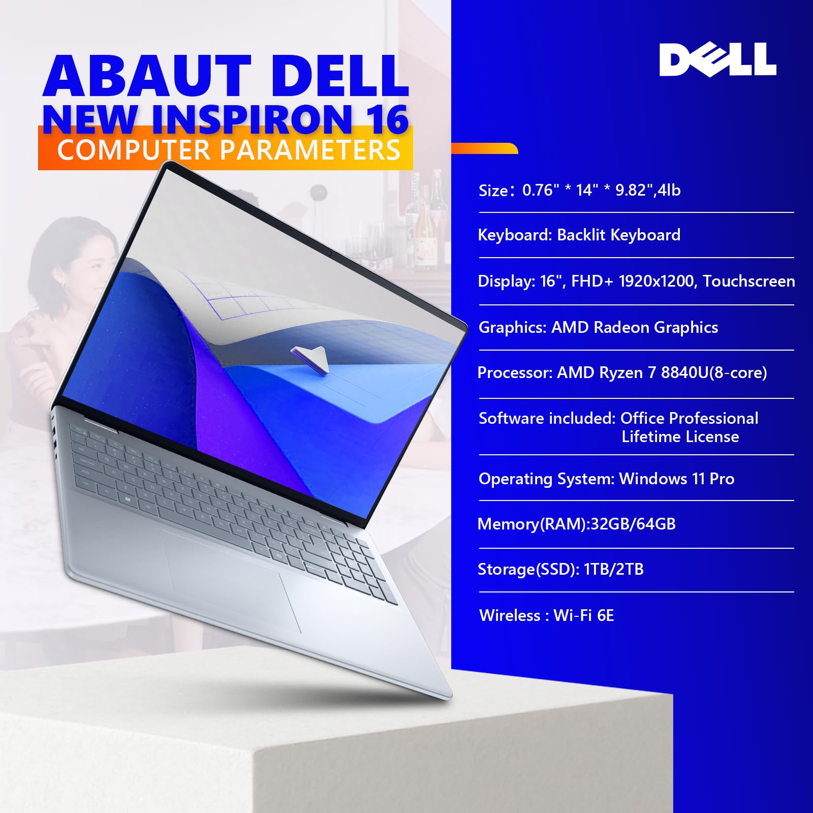 Amazon.com: Dell Inspiron 16 Business Laptop, AMD Ryzen 7 8840u (8